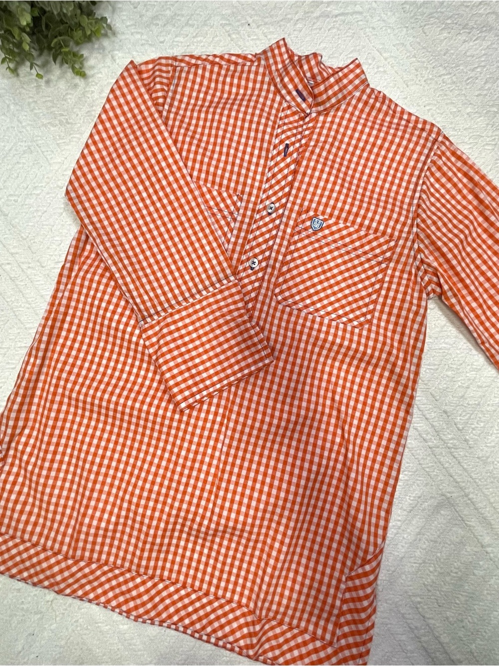 Pennington & Bailes NWT Orange White Gingham Button Down Cotton Tunic Size Small